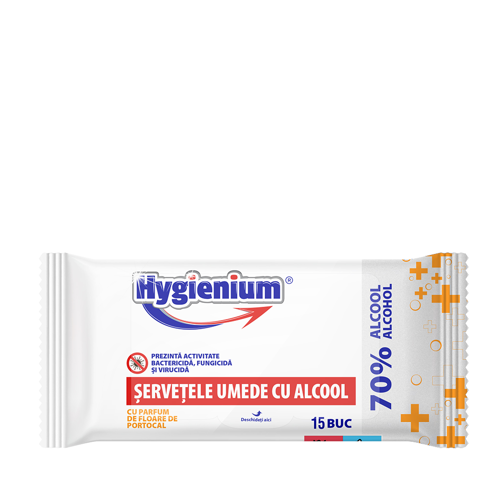 Hygienium servetele umede antibacteriene 70% alcool parfum floare de portocal